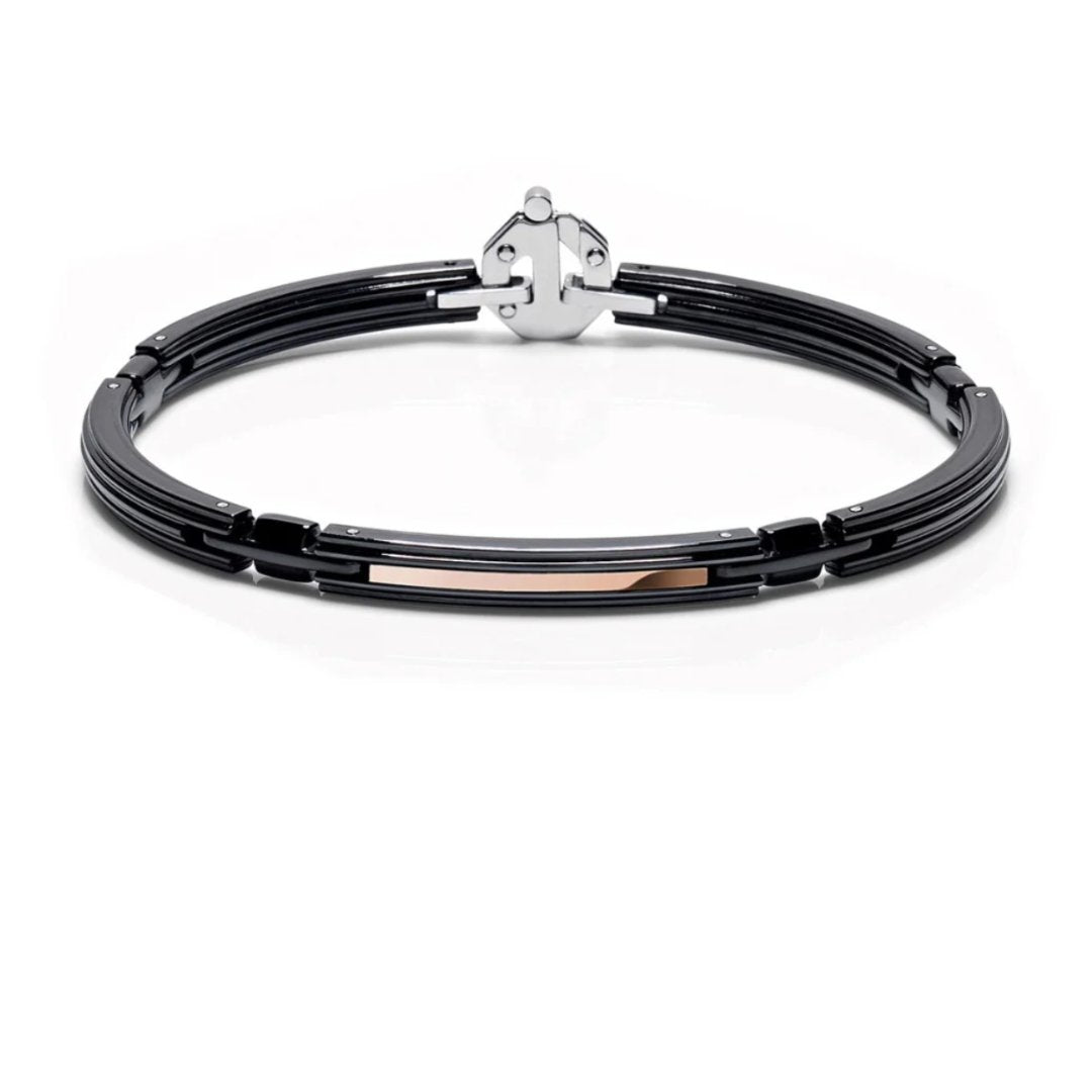 BARAKÀ - BRACCIALE IN CERAMICA NERA, ACCIAIO, PVD NERO CON DIAMANTE - Simmi Gioiellerie - Bracciali