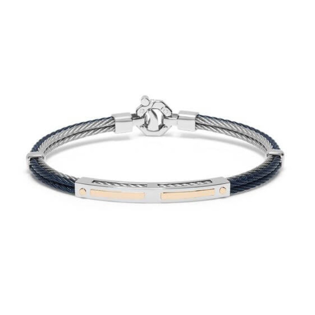 BARAKÀ - BRACCIALE IN ORO, ACCIAIO E PVD BICOLOR NERO/BLU CON DIAMANTE - Simmi Gioiellerie - Bracciali