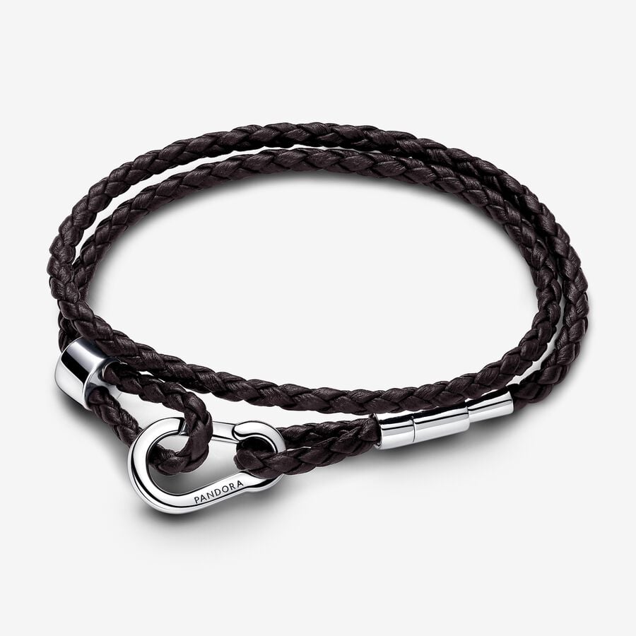 Bracciale in Pelle Marrone Doppio con Chiusura a Moschettone Regolabile - 593338C01-D2 - Simmi Gioiellerie -Bracciali