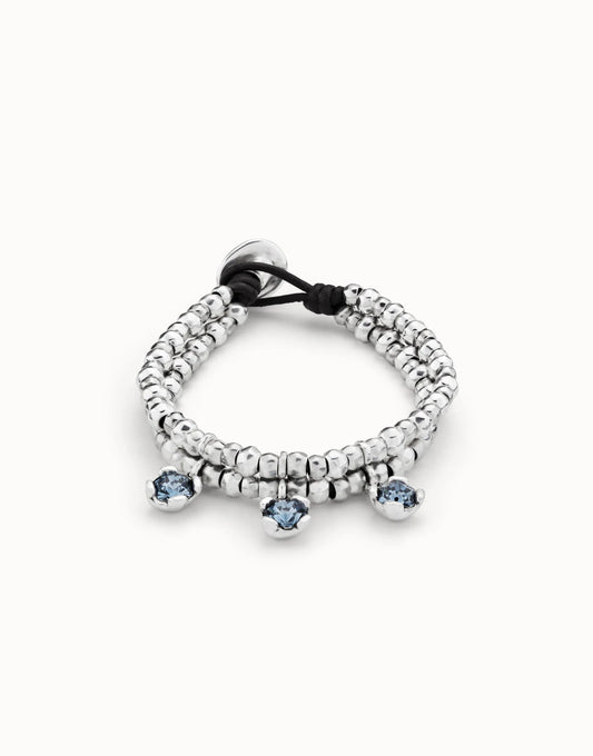 Bracciale placcato argento Sterling con doppia striscia di sfere e 3 cristalli s blu - PUL2386AZUMTL0M - Simmi Gioiellerie - Bracciali