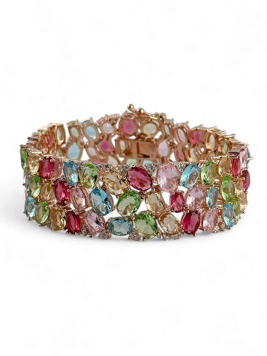 Bracciale polsiera in argento rosa con cristalli colorari - Simmi Gioiellerie - Bracciali