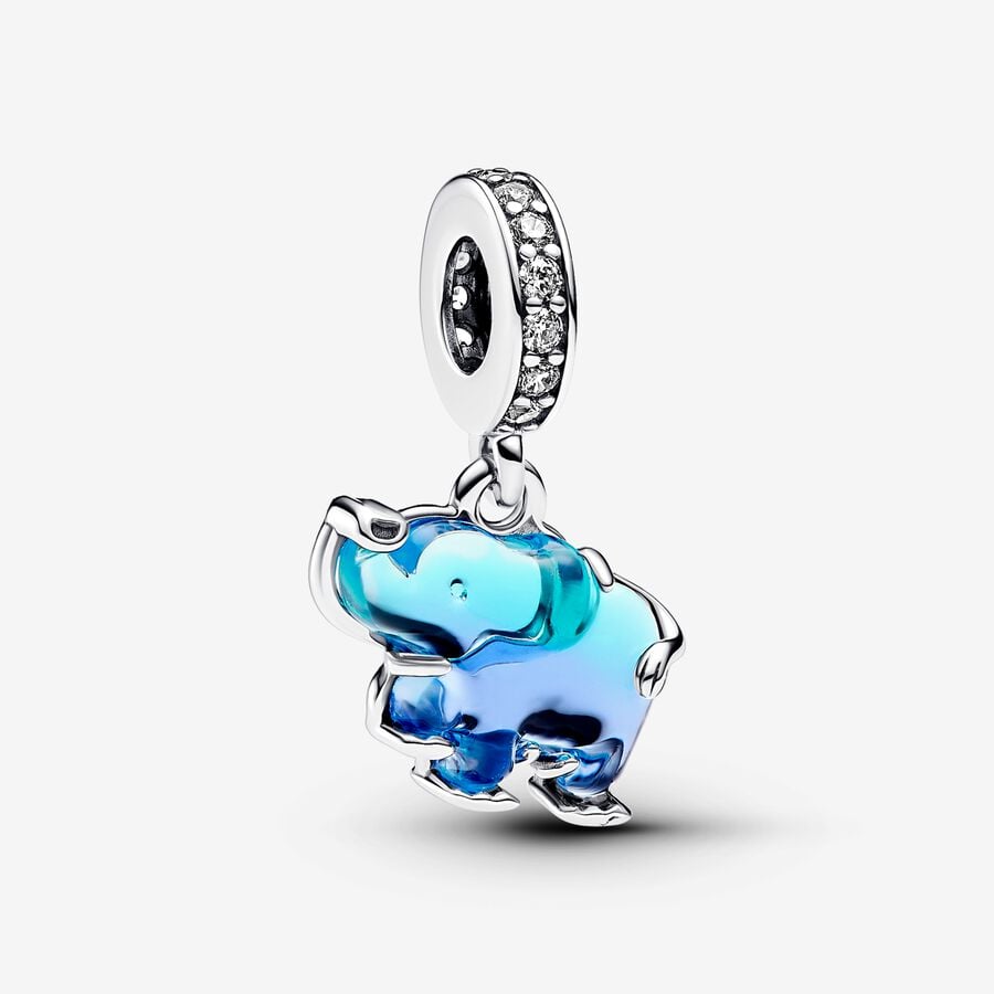 Charm Pendente Elefante Vetro di Murano Blu - 793339C01 - Simmi Gioiellerie -Charm