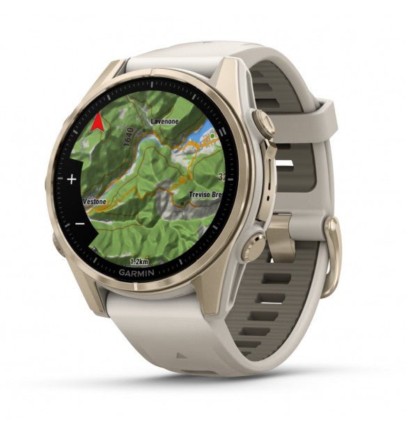 fēnix® 8 - 43 mm, AMOLED Sapphire, Titanio, Soft Gold & Fog Gray - 010 - 02903 - 11 - Simmi Gioiellerie - Orologi