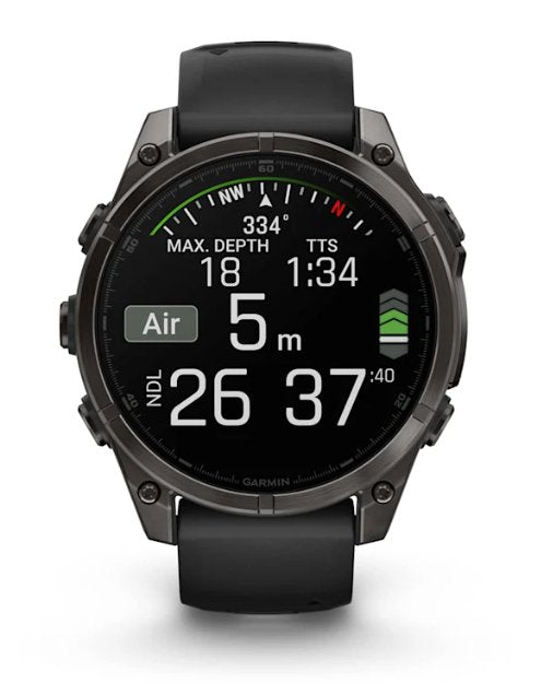 fēnix® 8 - 47 mm, AMOLED Sapphire, Titanio, Carbon Gray DLC con cinturino in silicone Black/pebble grey - 010 - 02904 - 21 - Simmi Gioiellerie - Orologi