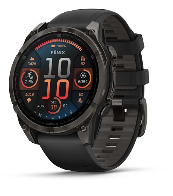 fēnix® 8 - 47 mm, AMOLED Sapphire, Titanio, Carbon Gray DLC con cinturino in silicone Black/pebble grey - 010 - 02904 - 21 - Simmi Gioiellerie - Orologi