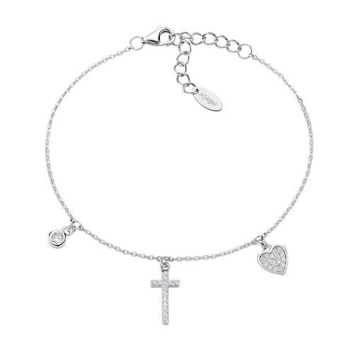 Bracciale Rodio Croce e Cuore Zirconato - BRCRCUBBZ - Simmi Gioiellerie -Bracciali