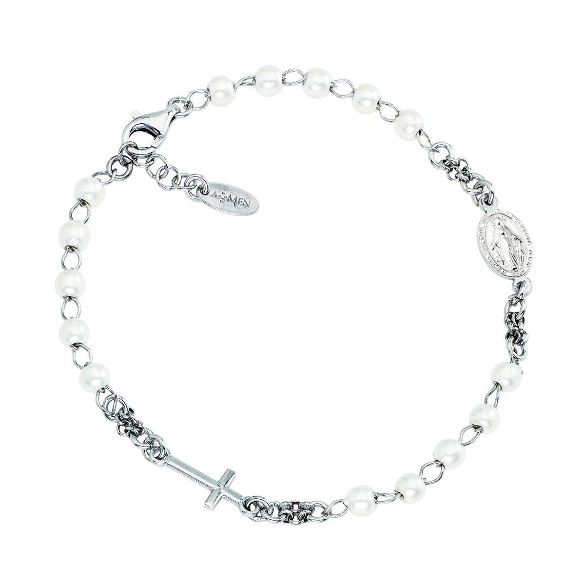 Bracciale Rosario Perle Croce Charm - BROBB3 - Simmi Gioiellerie -Bracciali