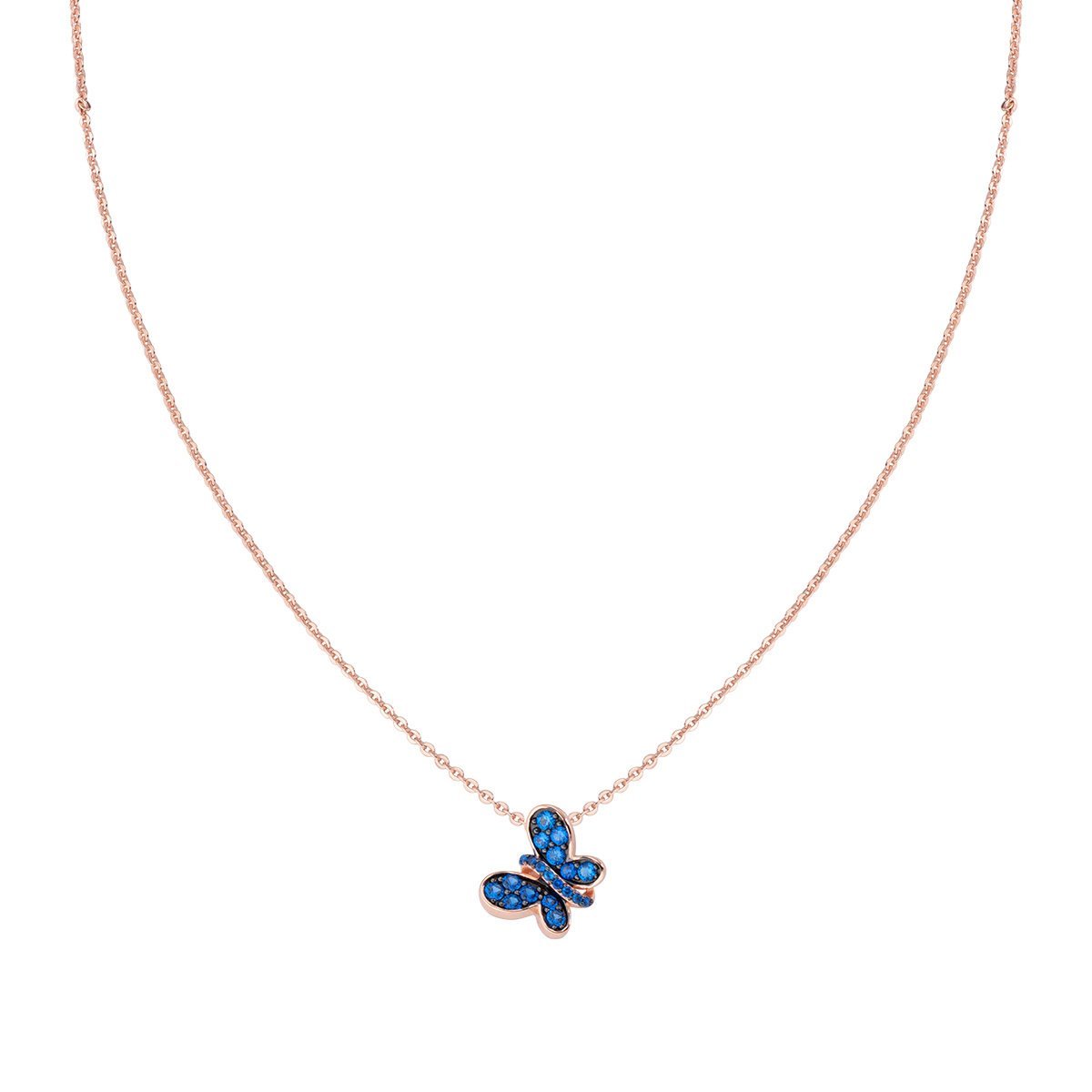 Collana Rosè Farfalla Zirconi Blu - CLBURBL - Simmi Gioiellerie -Collana