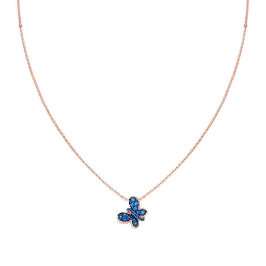 Collana Rosè Farfalla Zirconi Blu - CLBURBL - Simmi Gioiellerie -Collana