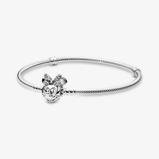 Disney, Bracciale Pandora Moments con maglia snake e chiusura con Minnie e pavé - 597770CZ - Simmi Gioiellerie -Bracciali